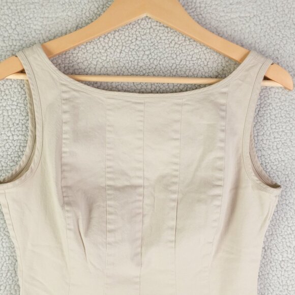 Prada Dress Womens Size 46 Beige Fitted Sheath Sleeveless Midi Back Zip Italy - Picture 2 of 13